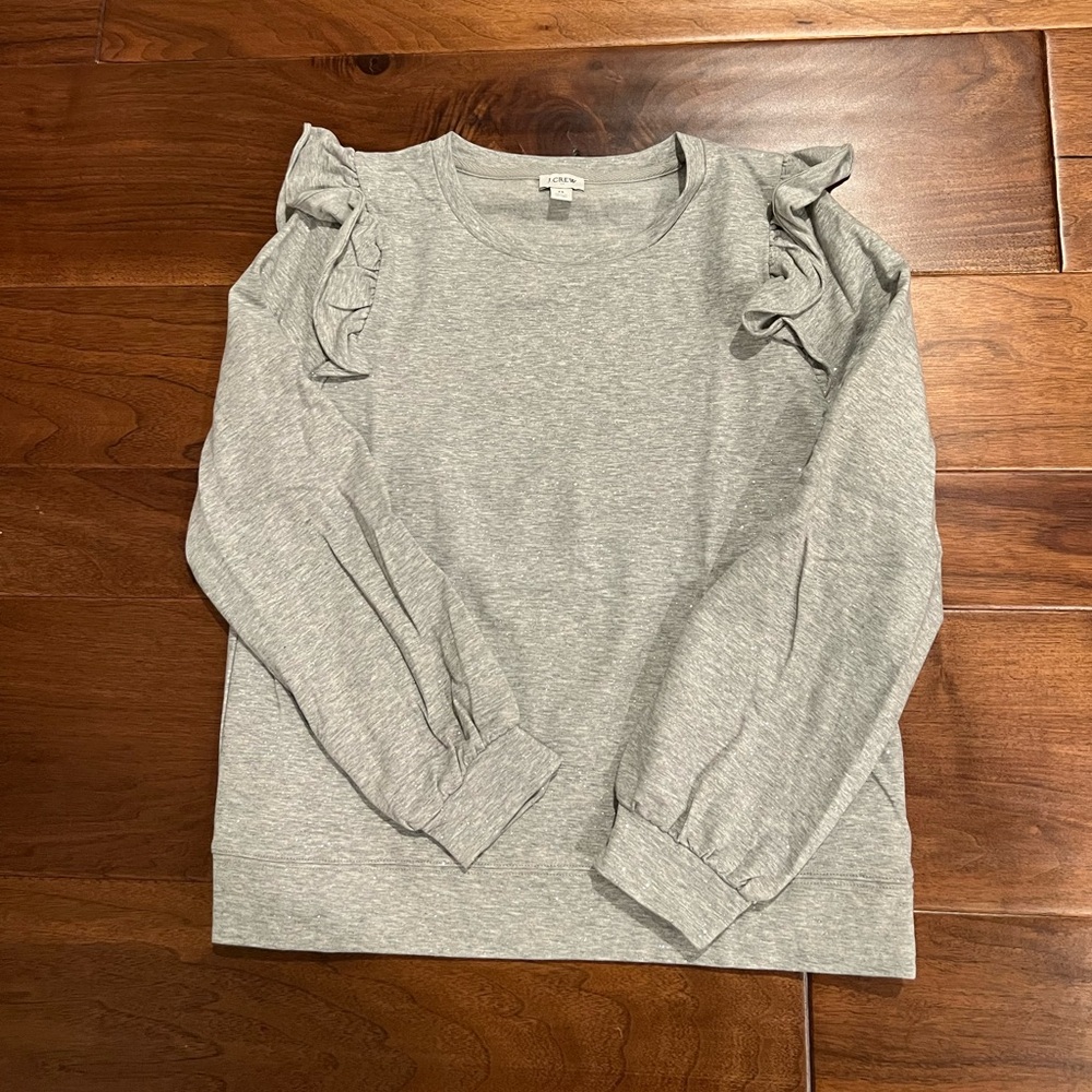 j.Crew gray sweatshirt with ruffle shoulder size M - nwot